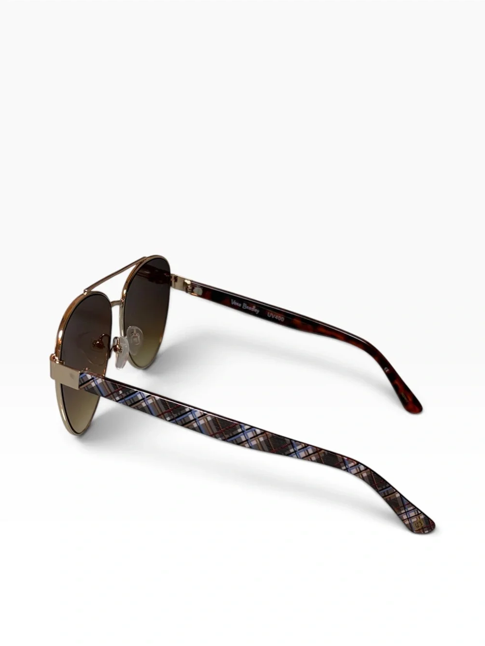 Vera Bradley Loren Perfectly Plaid Gradient Aviator Sunglasses Gold Frame UV 400